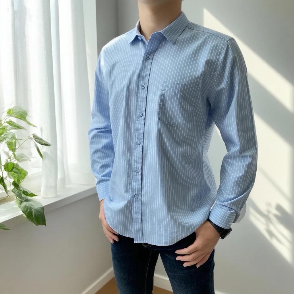 【清仓特惠】男士亲肤纯棉条纹衬衫竹节棉时尚百搭透气商务普宁衬衫