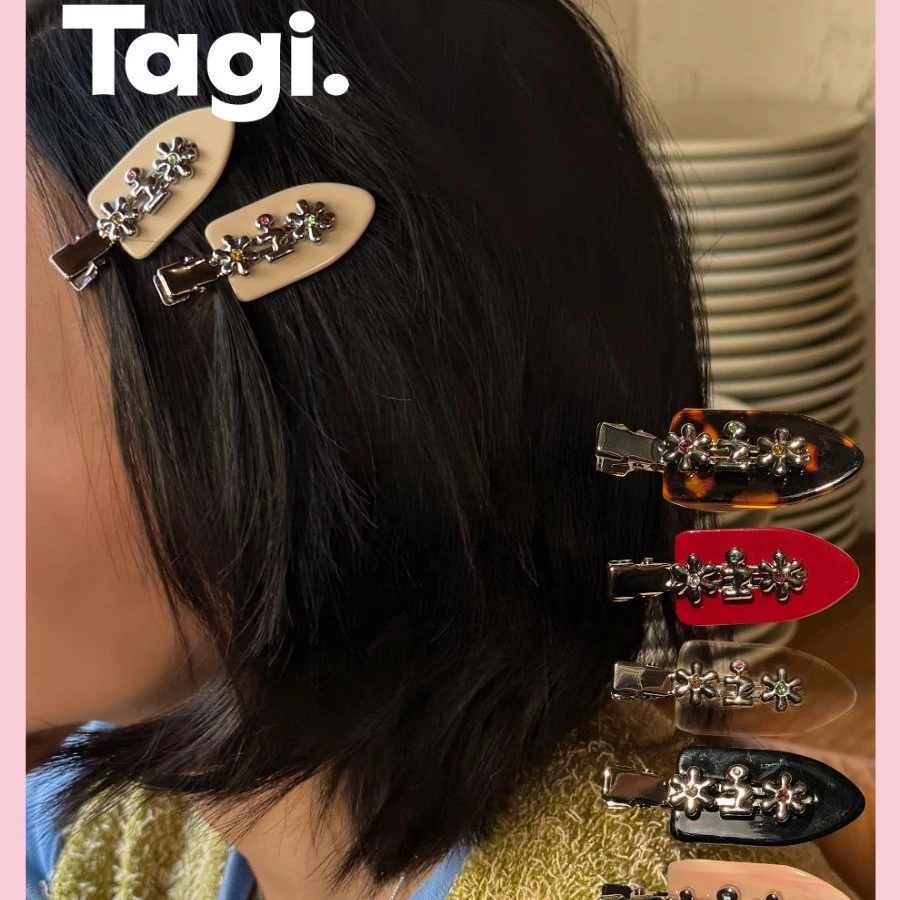 Tagi.金属鼓鼓小花边夹无痕醋酸鸭嘴夹刘海夹甜美可爱发饰发夹头