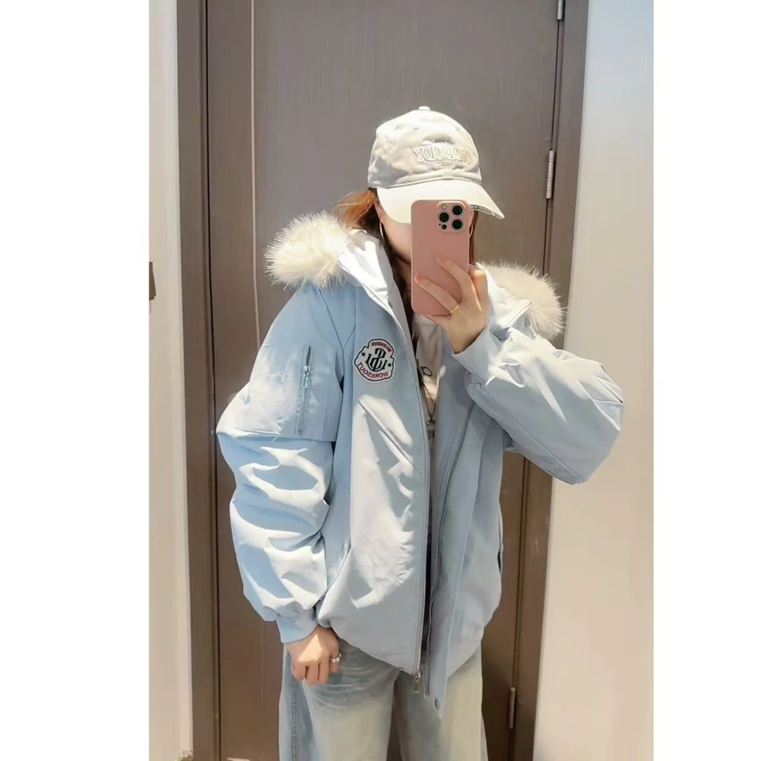 大毛领【加绒/加棉】工装女冬季新款加厚保暖棉衣韩版派克棉袄外套z