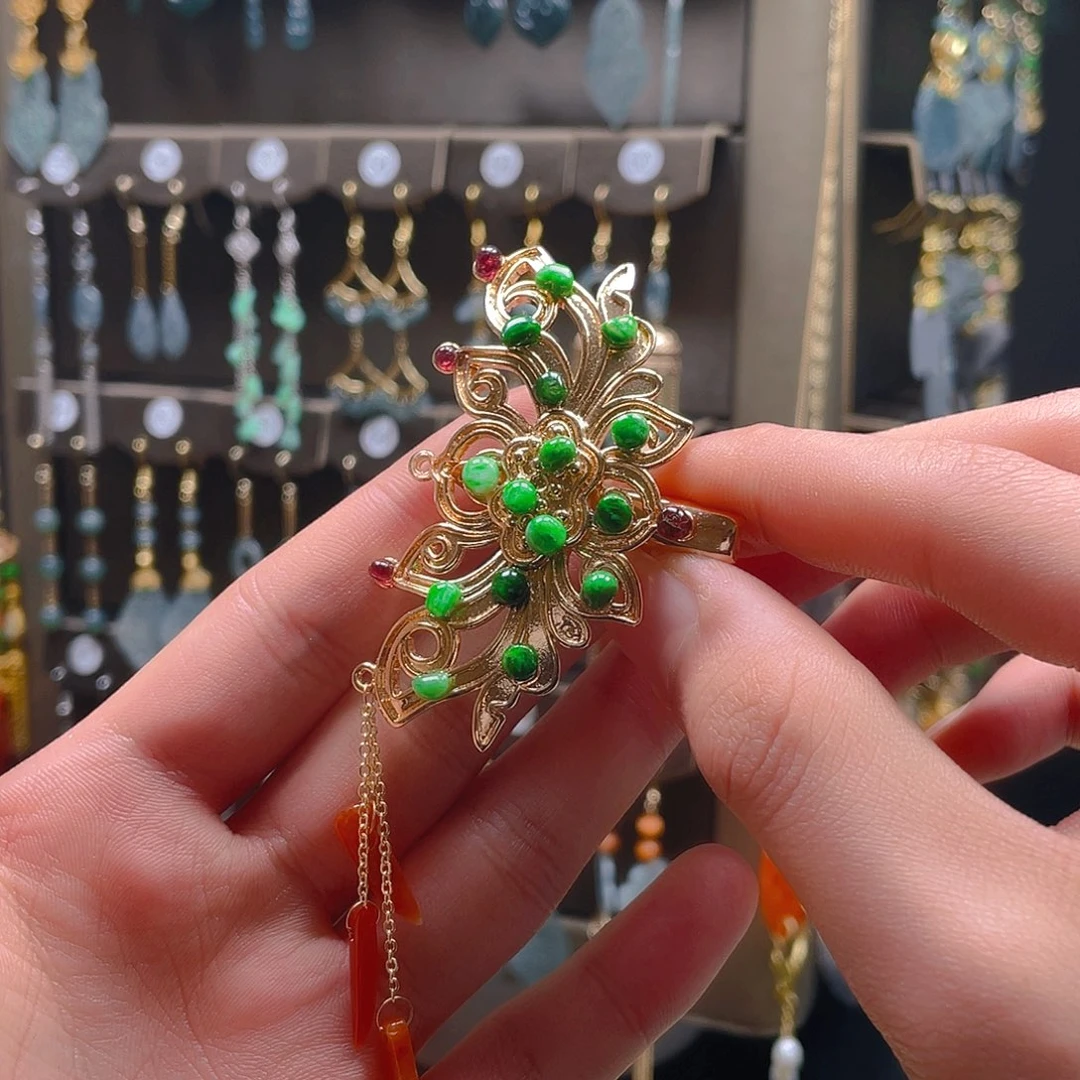 翡翠耳饰合金翡翠