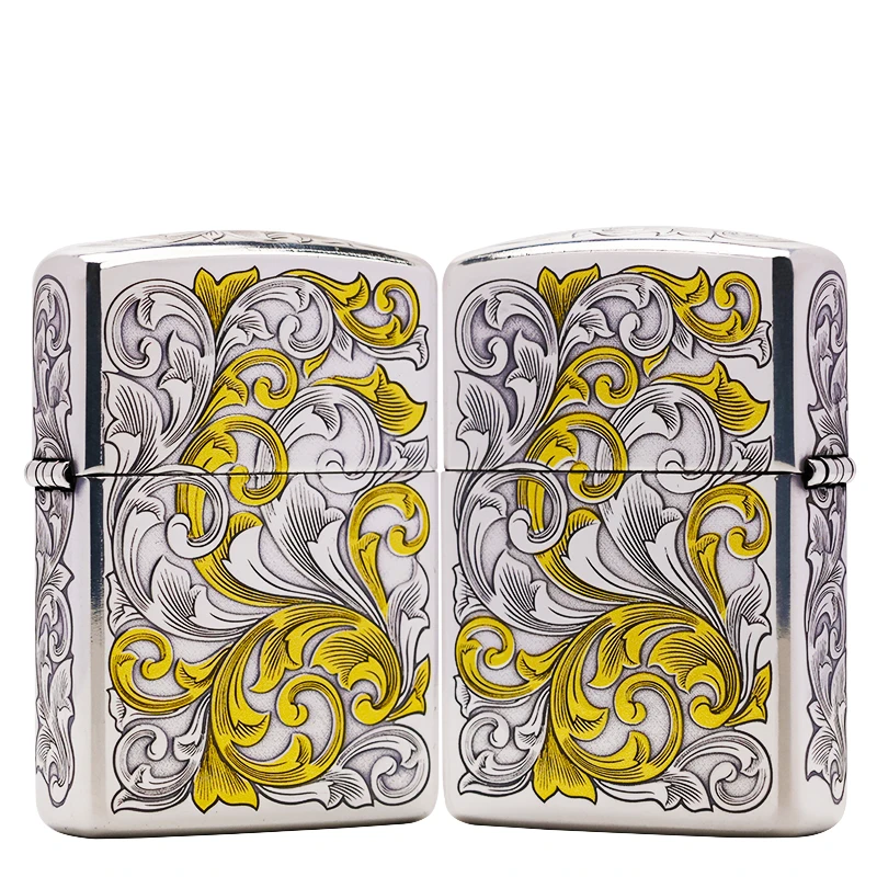 ZIPPO/之宝镀银鎏金【大叶唐草】盔甲机正品煤油打火机KF-DF