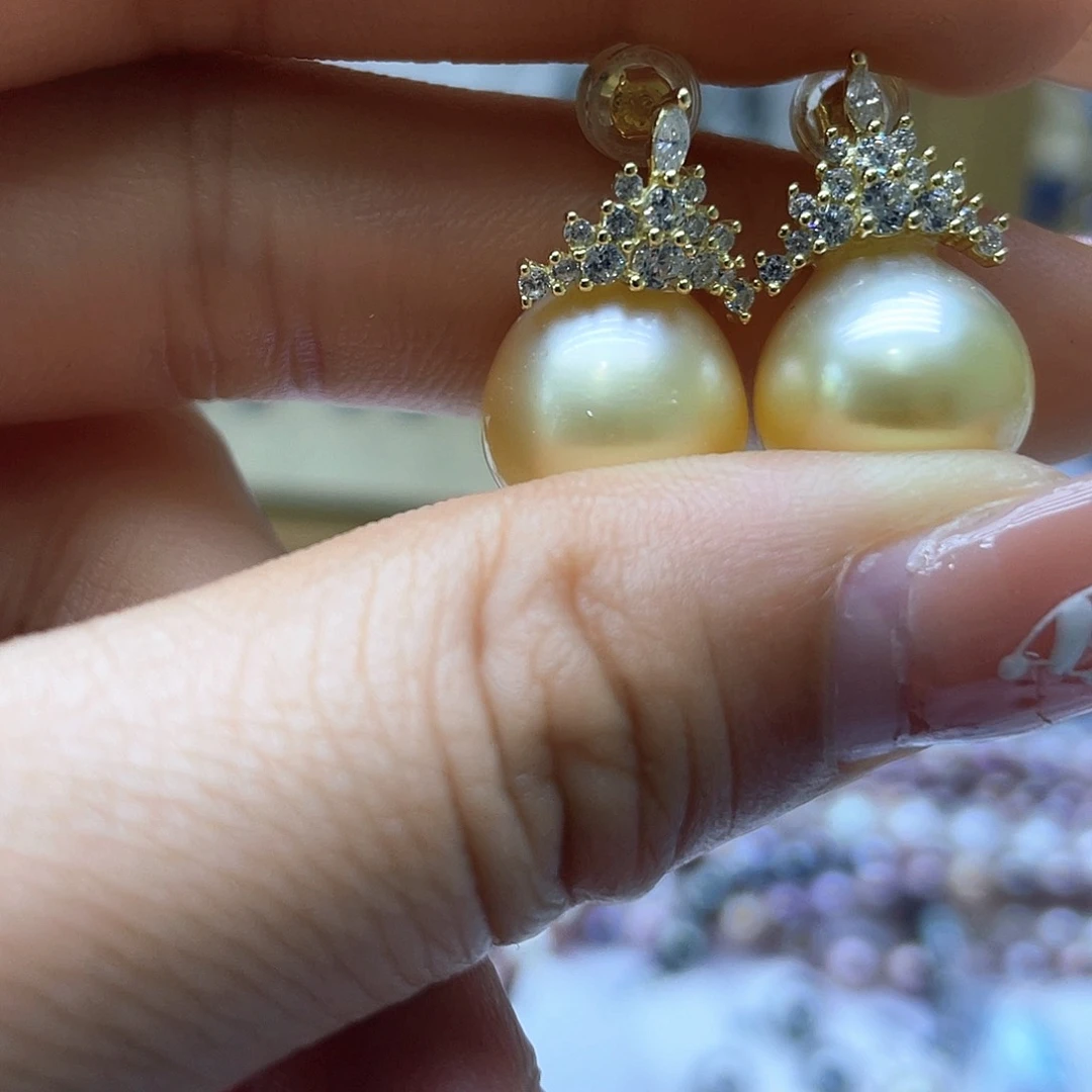 海水珍珠耳饰银S925镶嵌