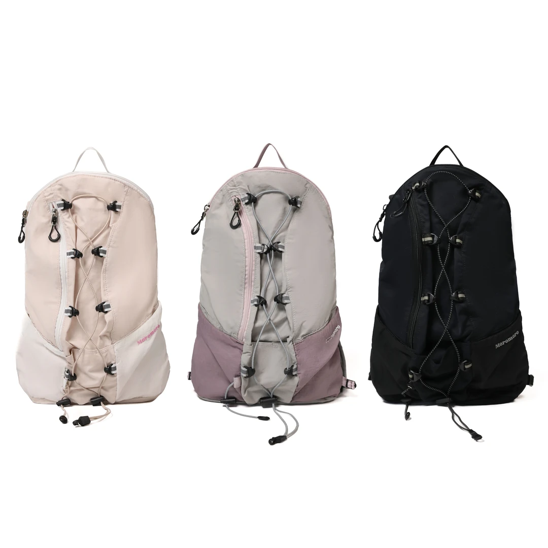 Moromoro超轻尼龙拼接实用多口袋硬质网纱肩带夜行反光户外双肩包