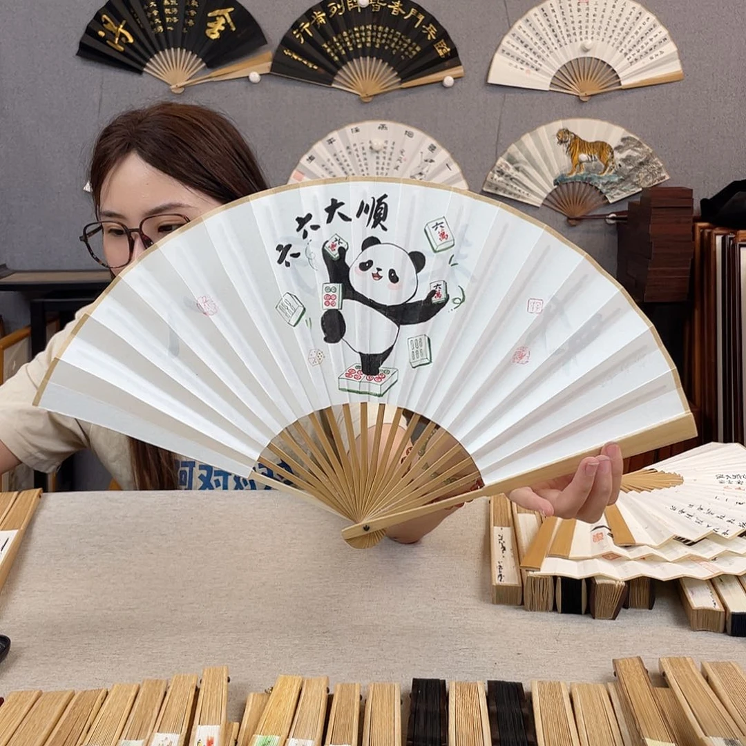 书法8寸玉竹-纯手绘-文玩扇骨（默认粘好）