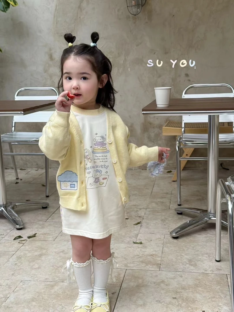 女童杏色卡通卫衣裙黄色卡通开衫（SY-661054+661182-春秋）