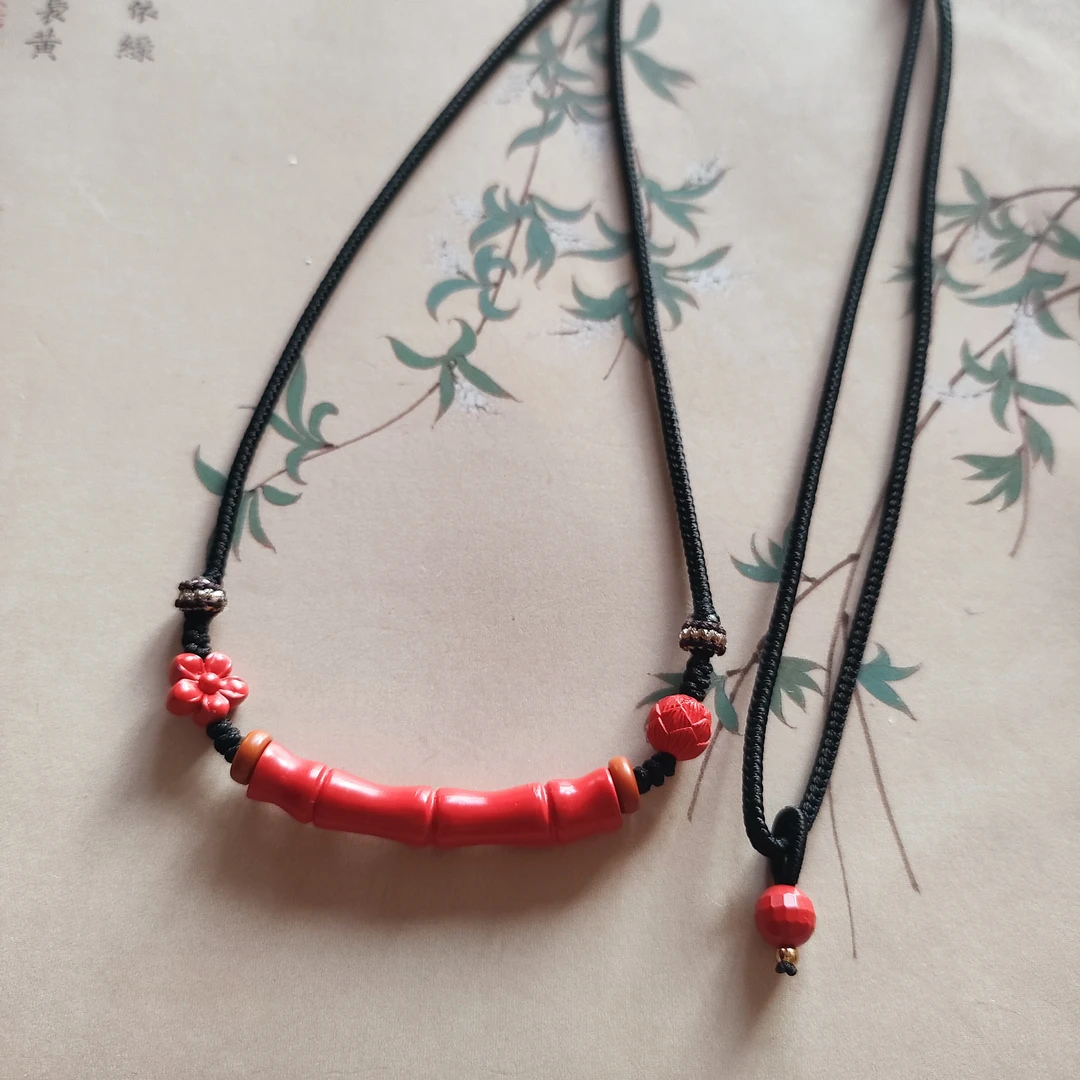 含辰砂工艺品高含量保真朱砂红砂竹报平安节节高项链