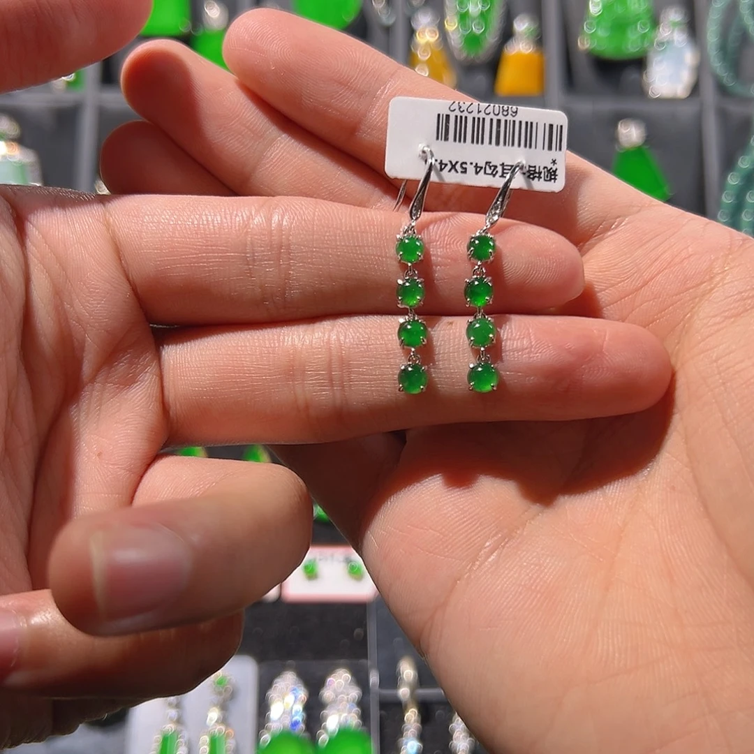 翡翠银S925镶嵌耳饰