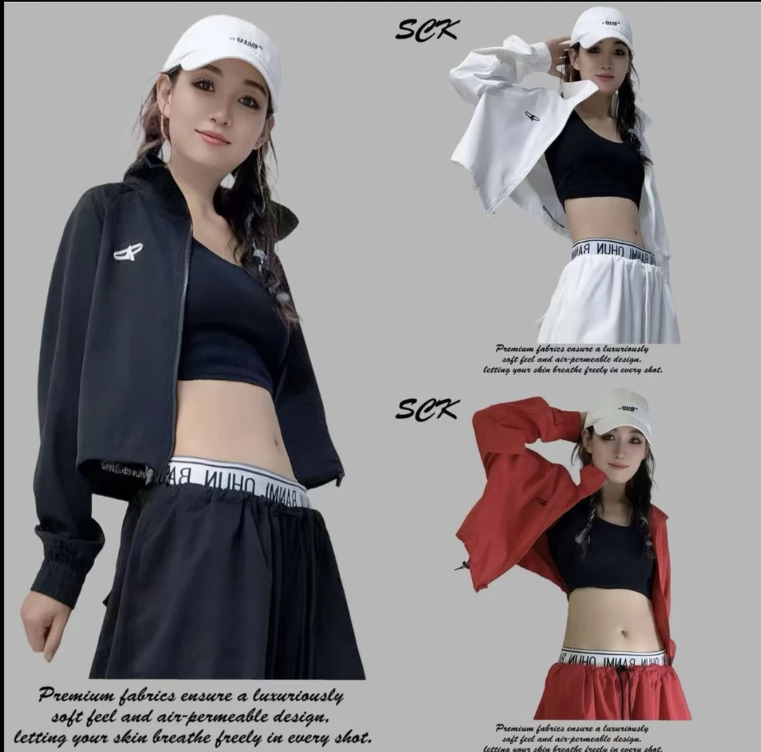 新丽-短款时尚运动薄款宽松长袖露腰小外套2593款