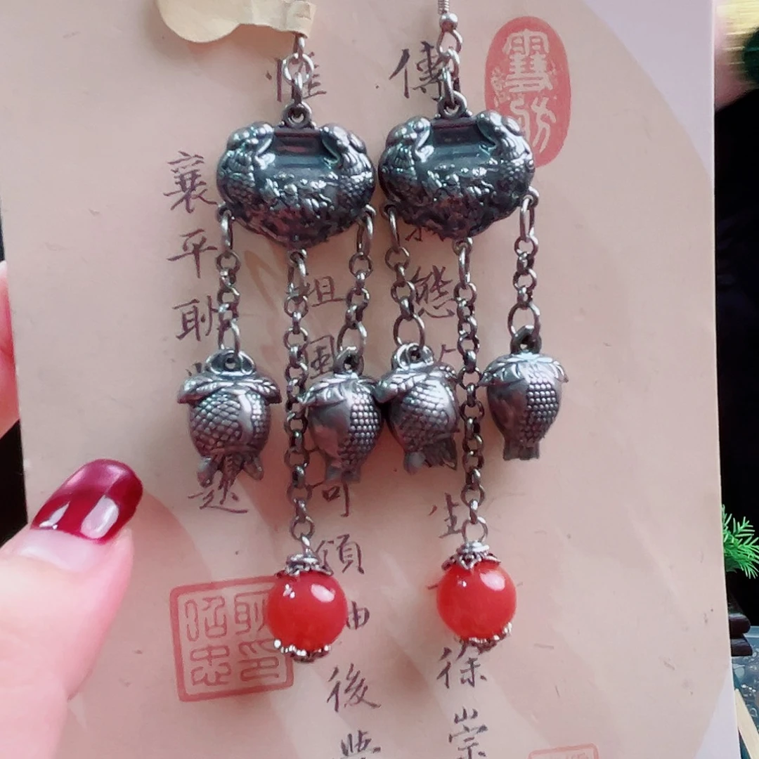银S925镶嵌玛瑙挂件耳环