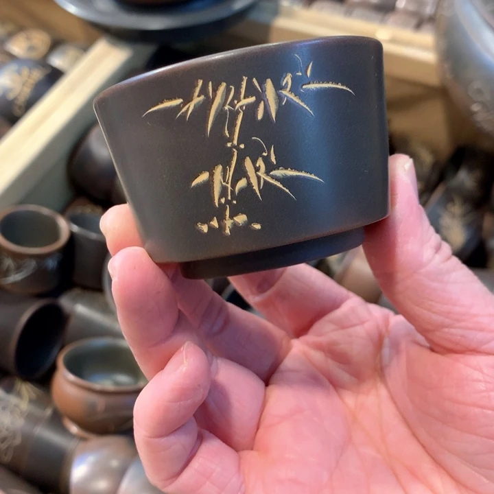 青*陶花岛手工茶杯竹叶款