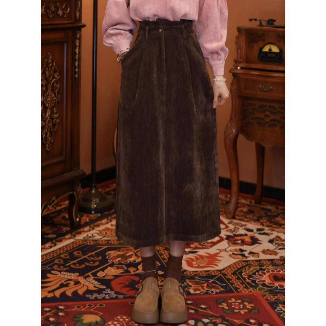 牧子【复古回潮】复古百搭显瘦高腰女装裙子01225