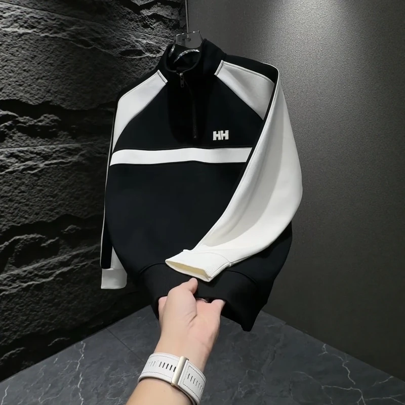 梦泡百搭潮流撞色拼接立领半拉链卫衣男士18男款男士秋冬宽松卫衣