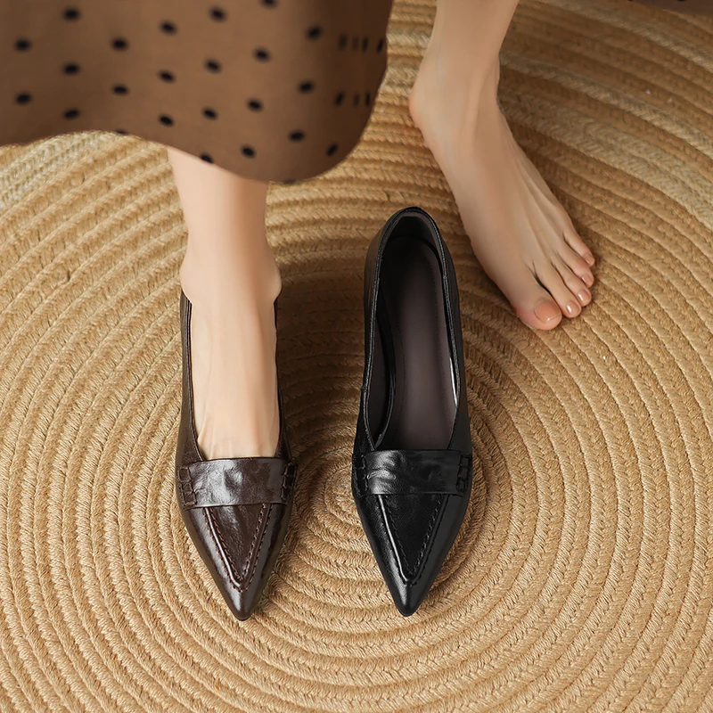 5CM，羊皮尖头浅口细跟高跟鞋复古风秋女士尖头细跟红色羊皮高跟鞋