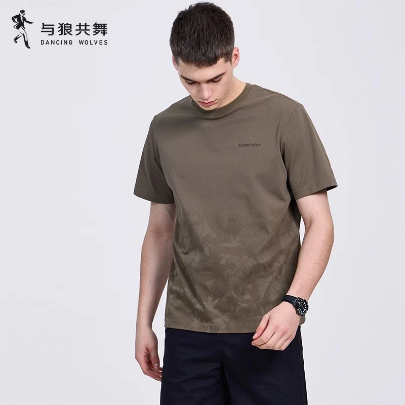 【冰氧吧】与狼共舞7A抗菌短袖T恤男2025夏季新款刺绣凉感圆领短T