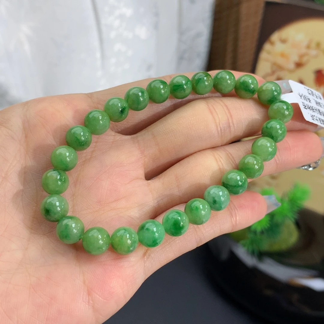 未镶嵌手链翡翠卡7.3细糯黄绿飘花手串