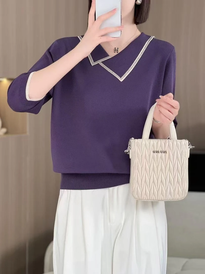 夏季新款冰丝短袖T恤中老年妈妈装洋气减龄秋季时尚