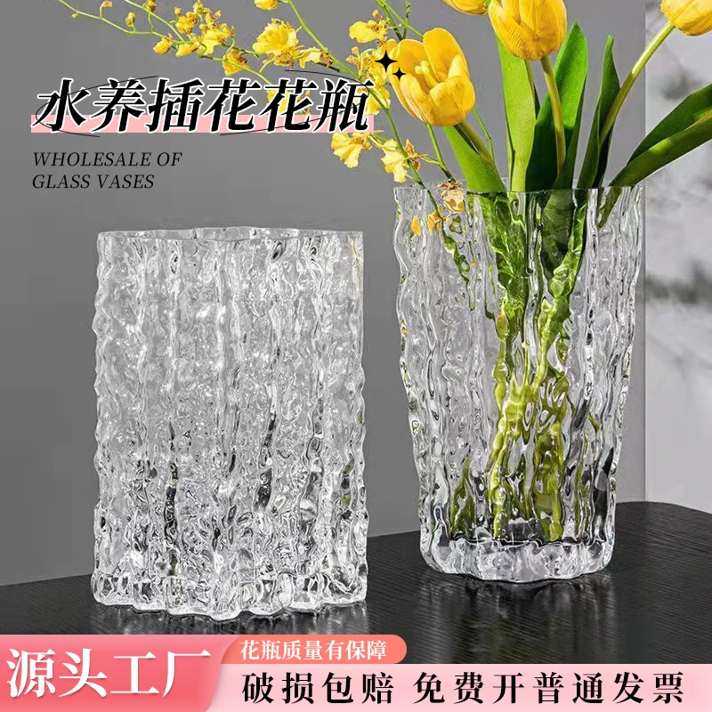 玻璃花瓶高级感客厅装饰插花鲜花大气花瓶水培高档装饰透明花瓶
