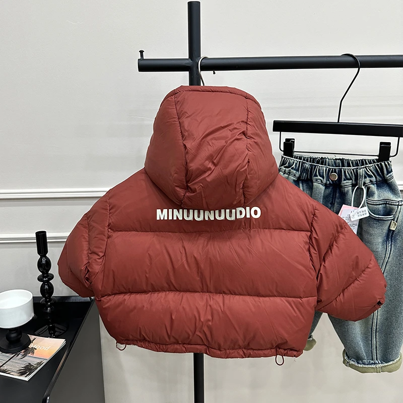 90白鸭绒羽绒服儿童冬季新款男童韩版加厚连帽羽绒红色年服外套潮