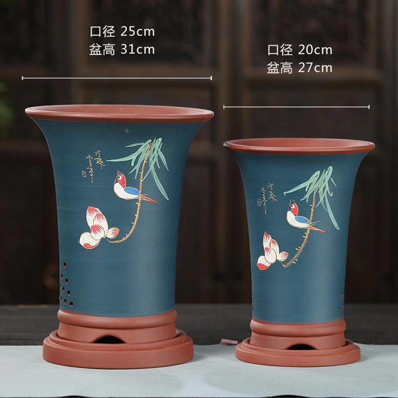 紫砂花盆兰花专用盆带托盘大口径君子兰盆大花蕙兰墨兰建兰高花盆