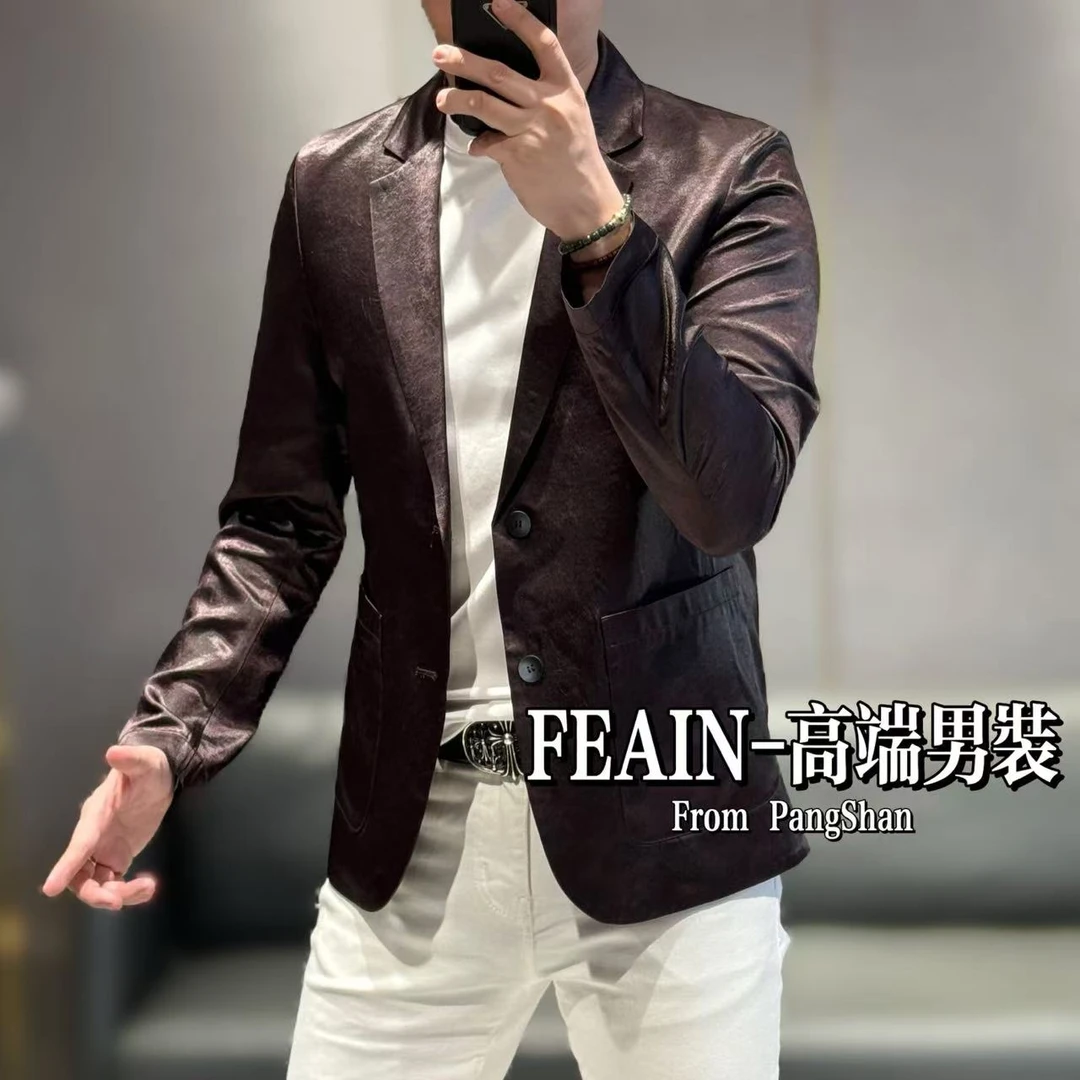 【100%真醋酸】 高端定制进口醋酸错金工艺男士修身裁剪小西装8603