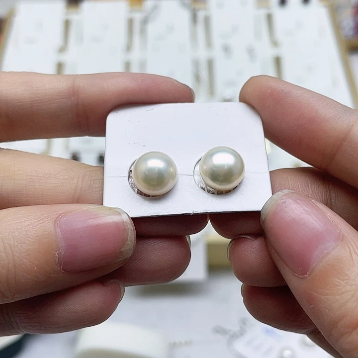 淡水珍珠耳饰银S925镶嵌雅**业