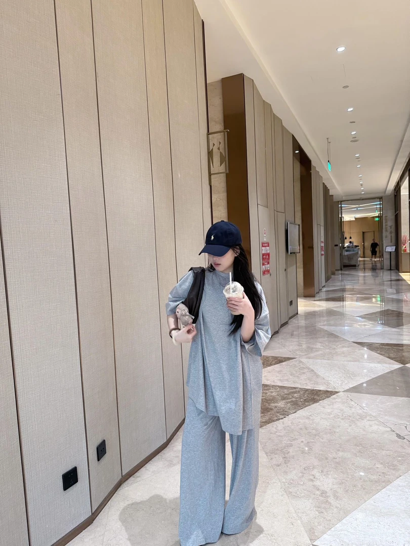 2025夏季新款时尚套装宽松阔腿裤短袖长款上衣裤子长裤洋气百搭女