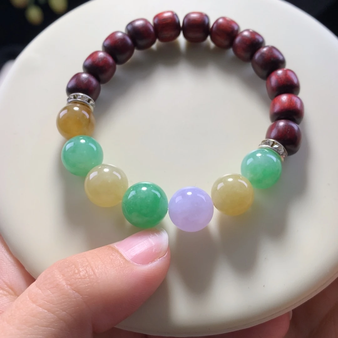 翡翠未镶嵌手串浓三彩