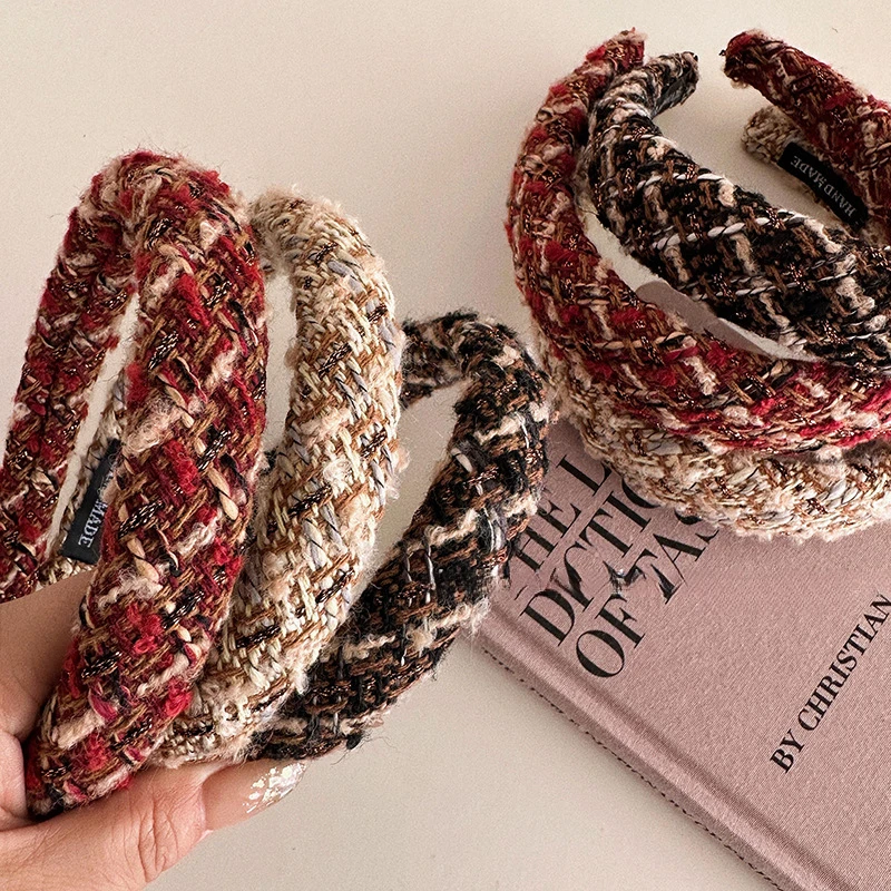 新年美拉德法式小香风香槟金丝线粗花毛呢发箍气质高颅顶发卡头箍