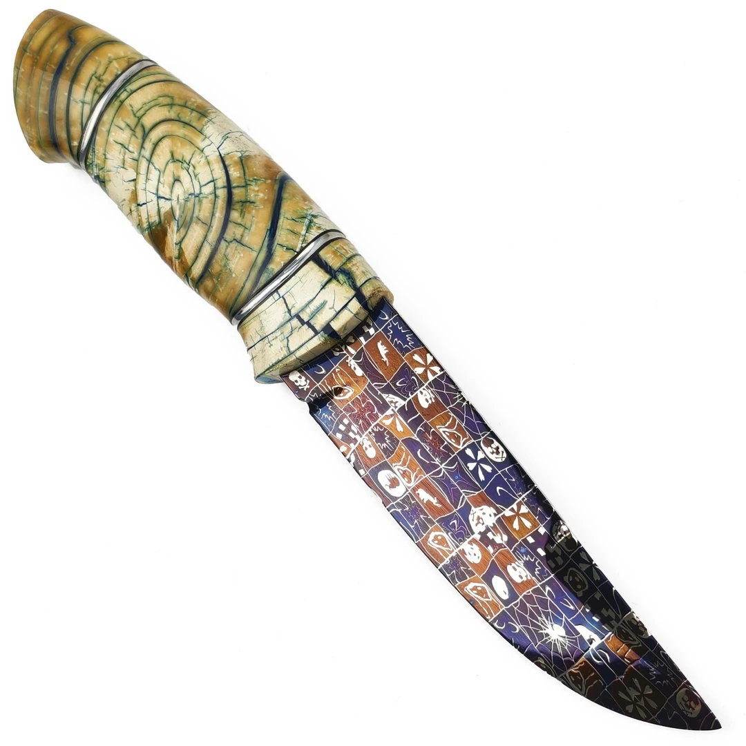 無限 马赛克人脸 大马士革折叠锻打 猛犸冰料 高端手工水果刀