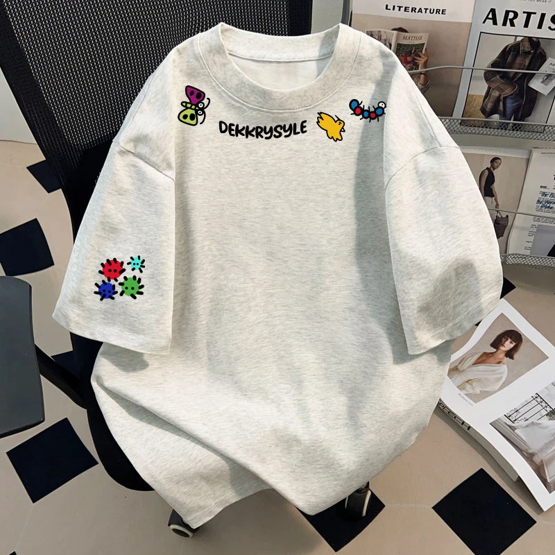 jtrt美式重磅纯棉短袖T恤男女款夏季设计印花白灰色潮流半袖上衣