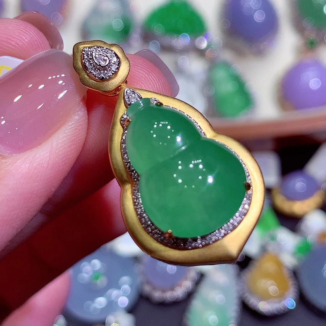 翡翠18K金镶嵌吊坠(不含链)