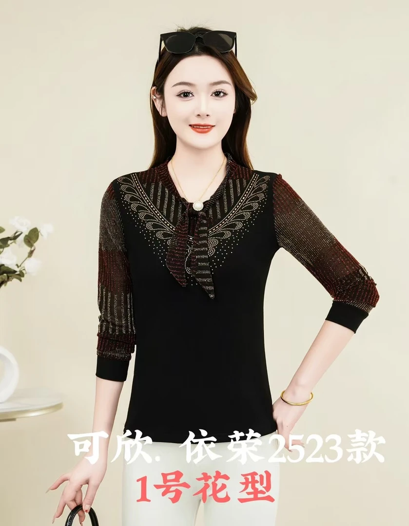 2025春季新款小飘带珍珠扣针织衫时尚气质百搭款