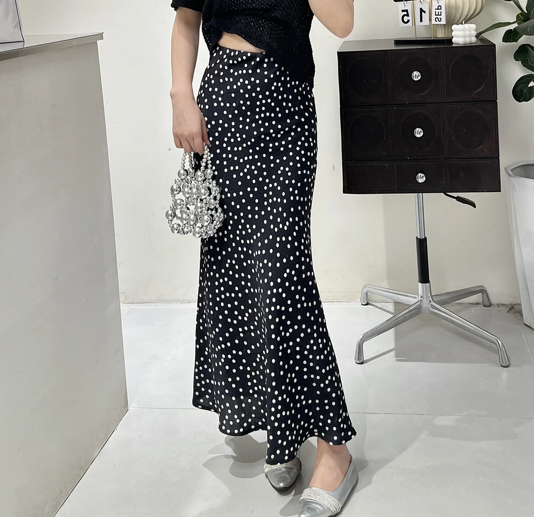 【老板娘夏天】圆点鱼尾裙松紧高腰显瘦中长鱼尾裙垂感半身裙656