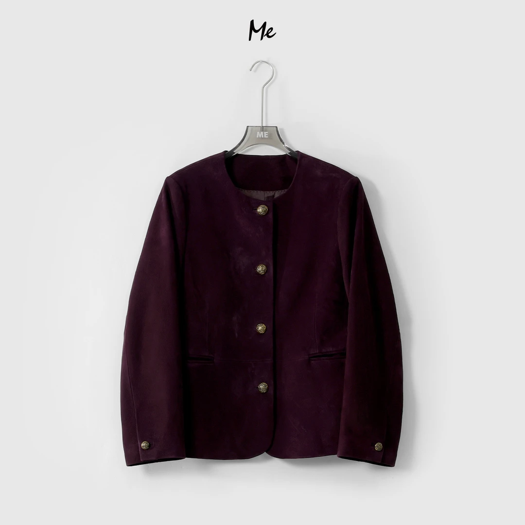 ME【海葵紫皮衣】意大利进口羊皮柔韧毛绒感百搭真皮皮衣MESS0568
