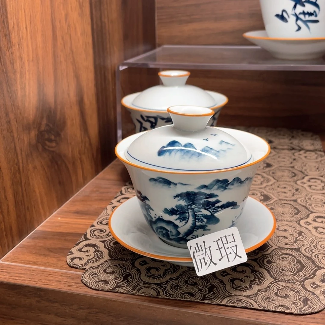 釉下手绘茶具微瑕