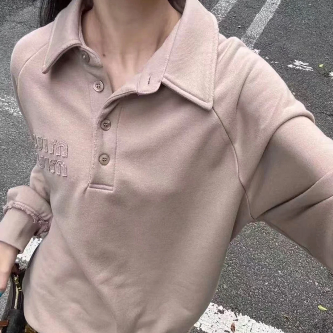 未使用 MIU MIU/缪缪 纯色字母Logo贴布方领长袖卫衣