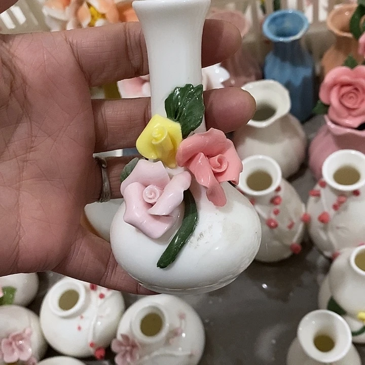 瓷片纯手工陶瓷花摆件瑕