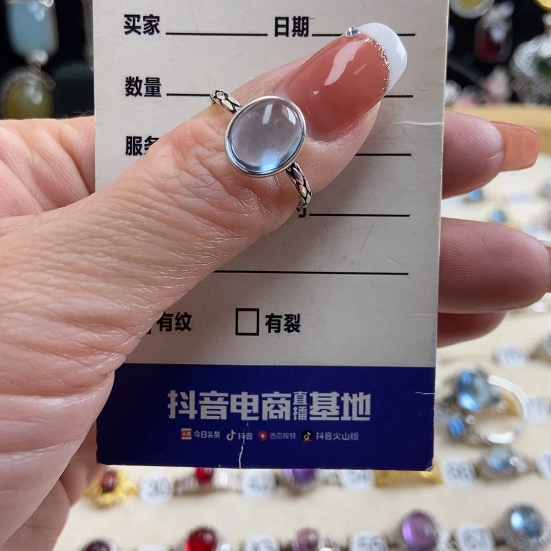 海蓝宝石戒指银S925镶嵌多**点