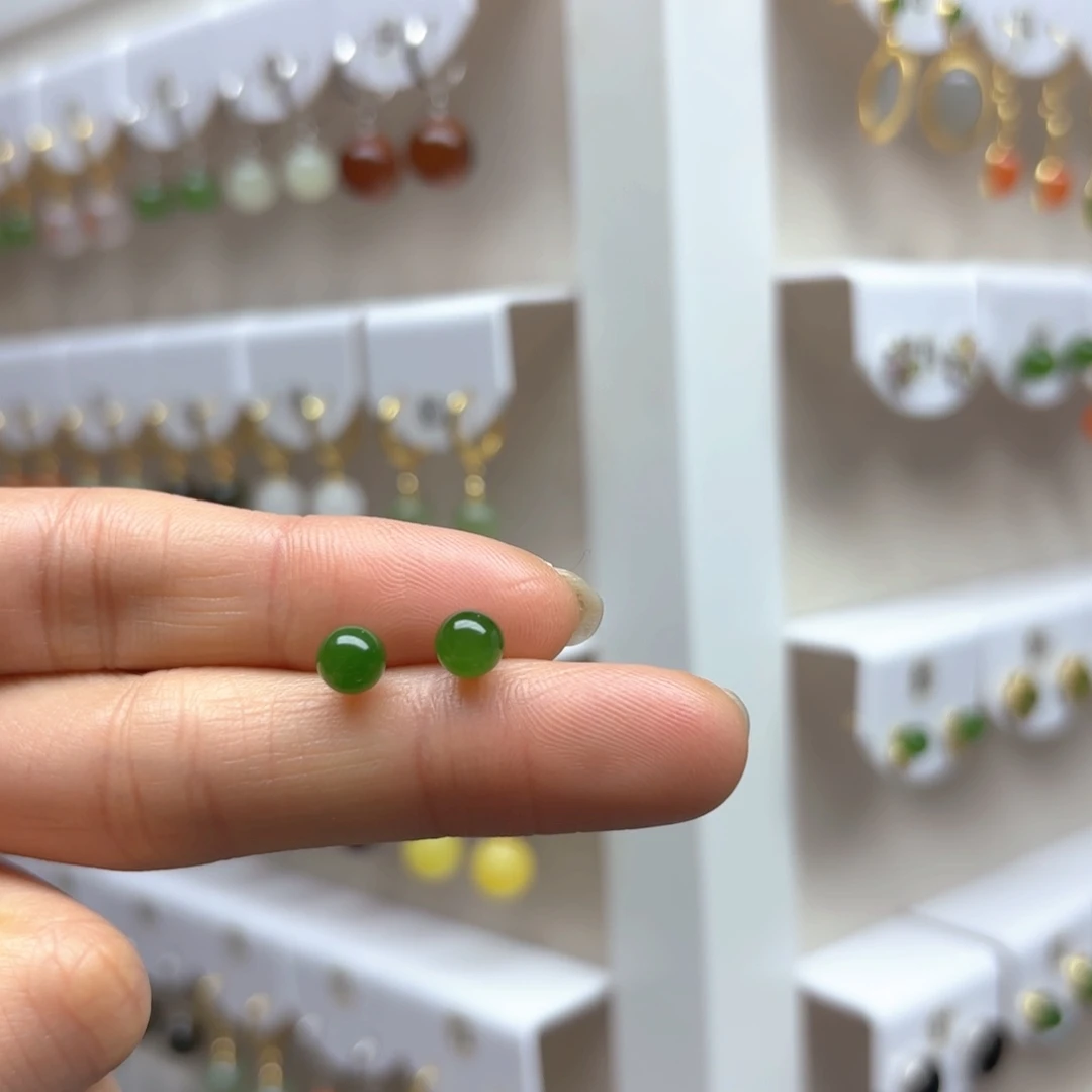 和田玉耳饰银S925镶嵌2