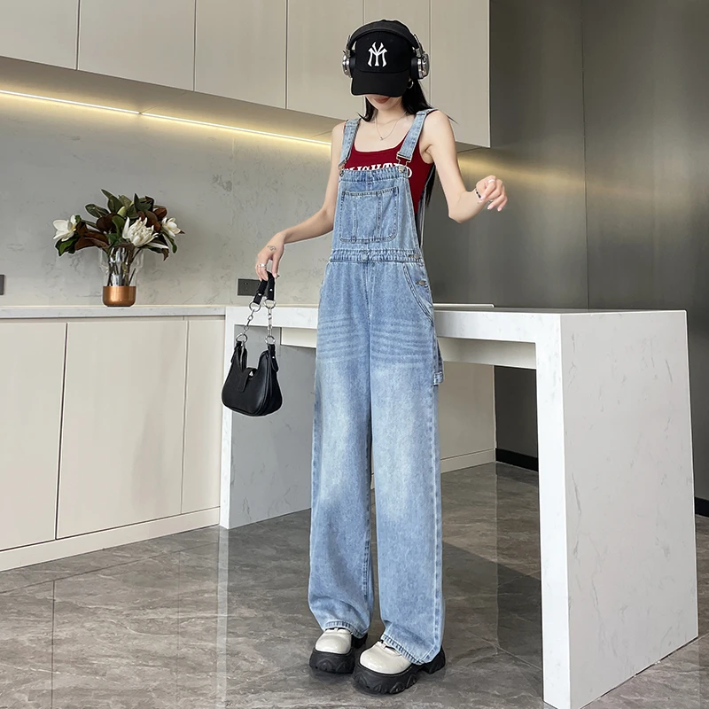 减龄牛仔背带裤女春夏秋季新款设计感高腰炸街显瘦工装阔腿连体裤