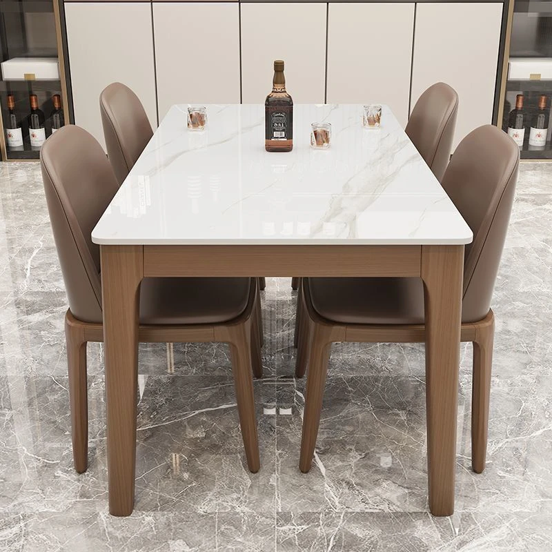 北欧风岩板岩板餐桌椅餐桌组合现代简约实木小户型家用饭桌轻奢
