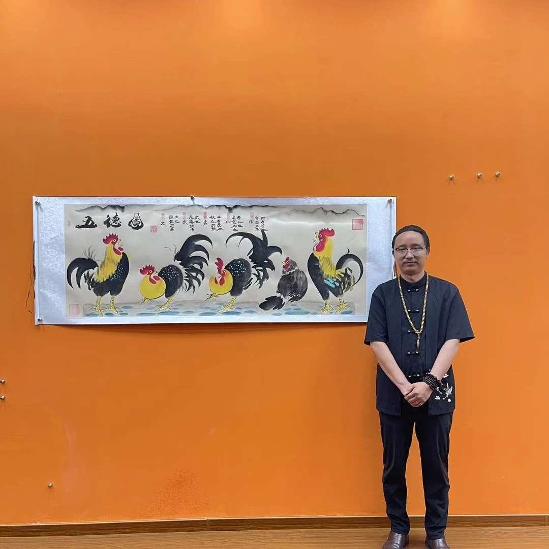 马迎春《五德图》小六尺仿古卷轴 国墨堂