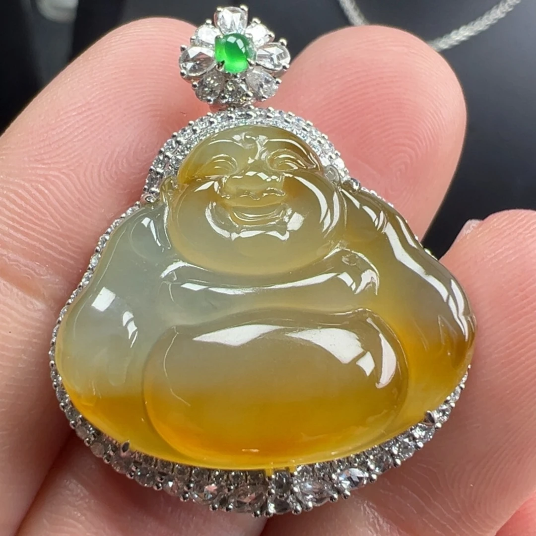 翡翠18K金镶嵌颈饰佛19.8