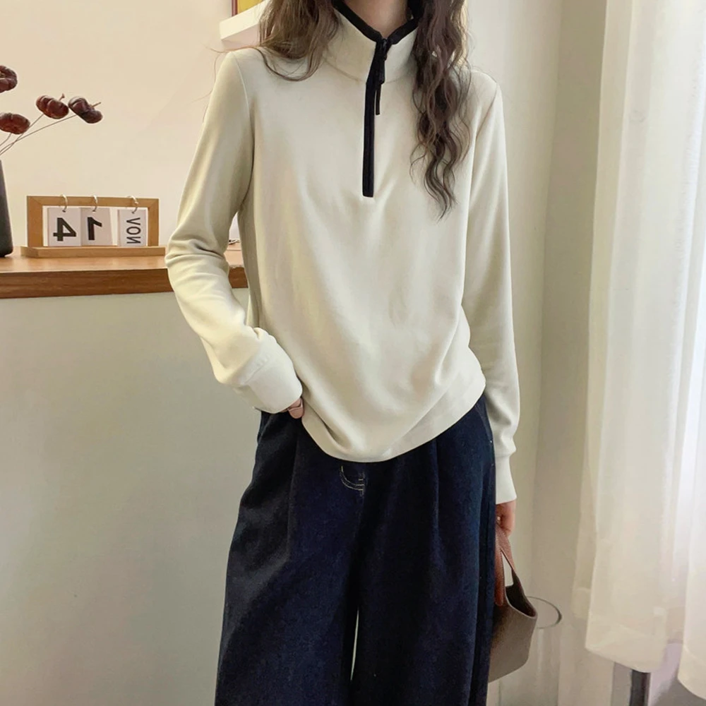 秋冬女装时尚新款宽松半拉链减龄休闲立领德绒长袖磨毛显瘦卫衣女