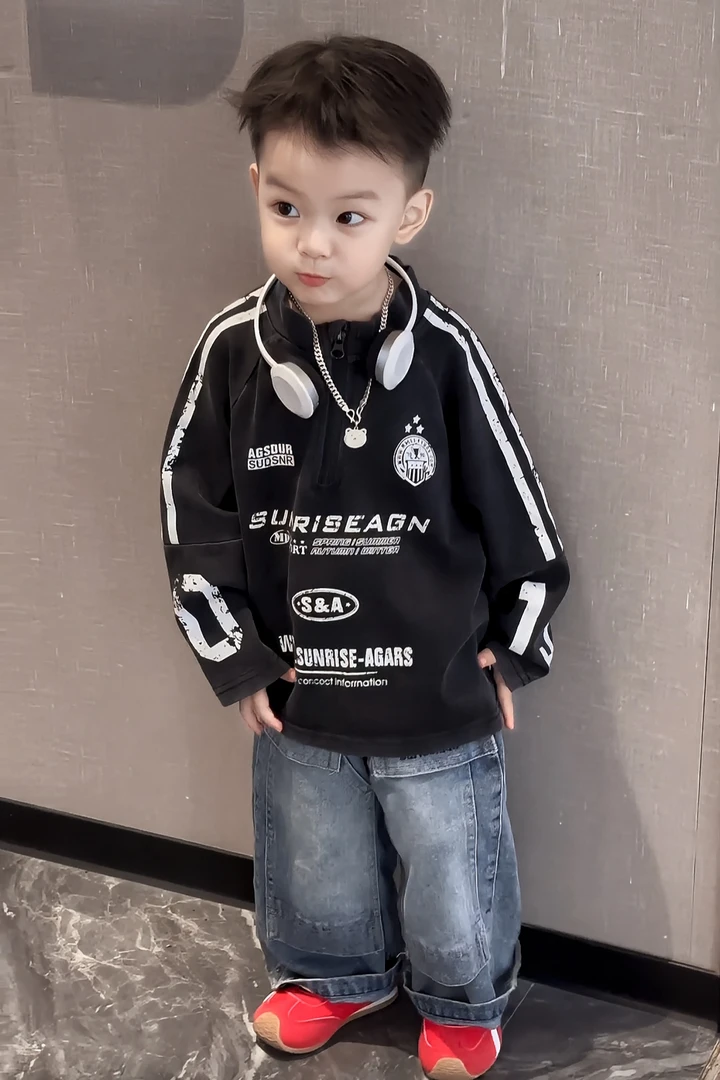 男童t恤韩版套装2025春秋季新款儿童痞帅POLO衫宝宝牛仔裤两件套