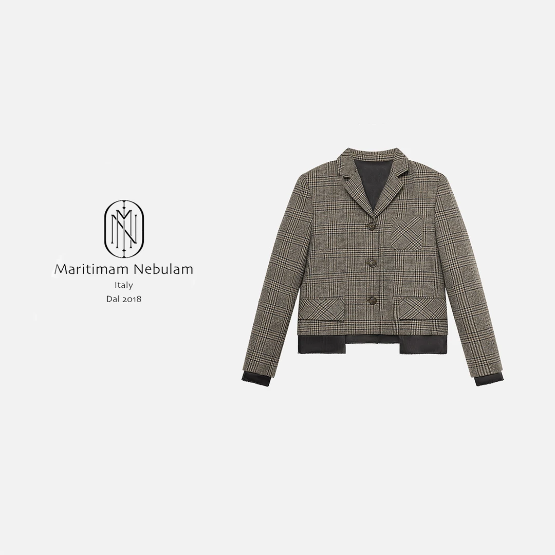 MN翻领西装三粒扣格纹小西服 SZ972