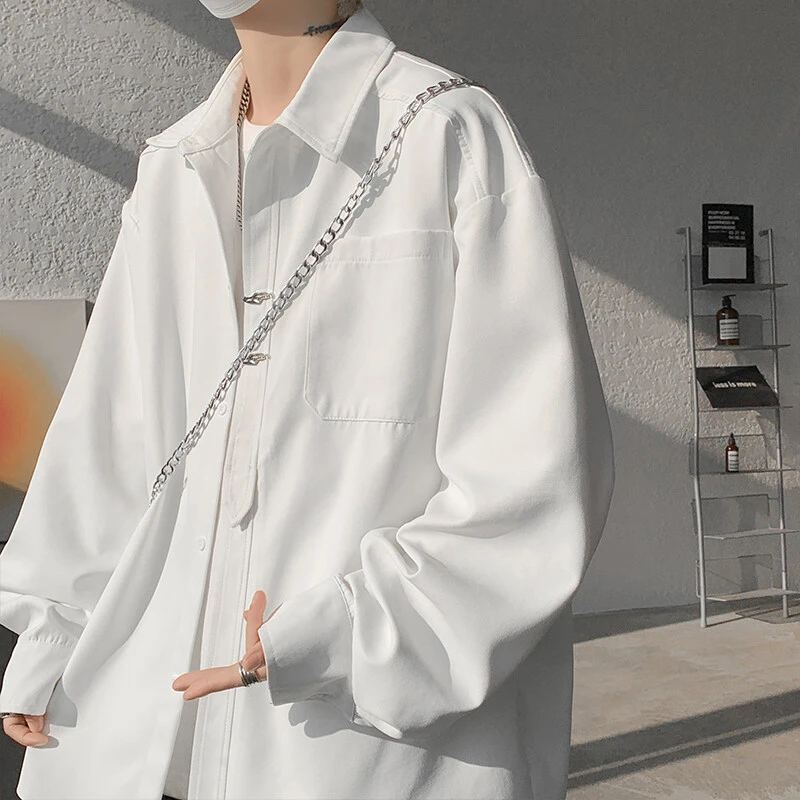 美式高街白色衬衫男款春季2025新款外套百搭上衣高级感潮长袖衬衣