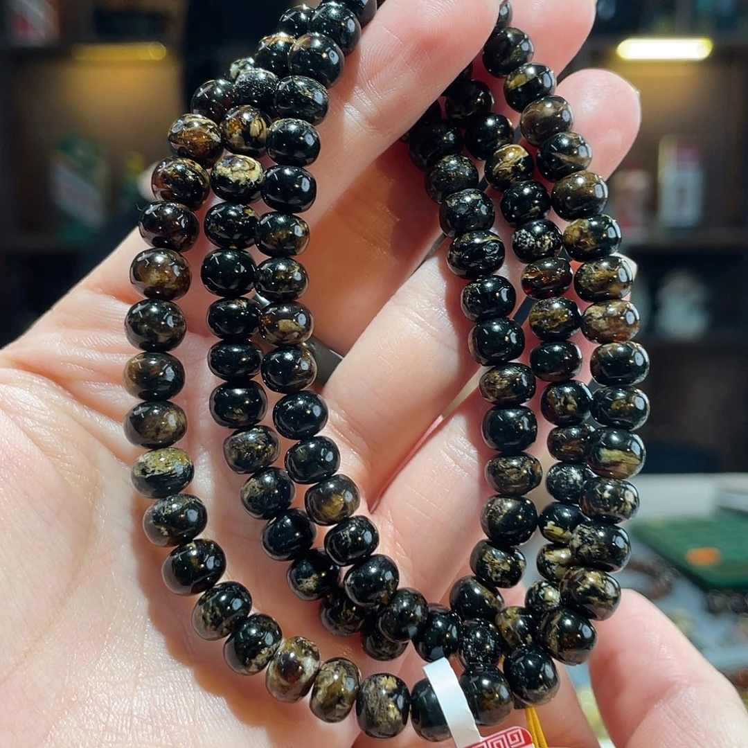 琥珀未镶嵌手链7m熊猫