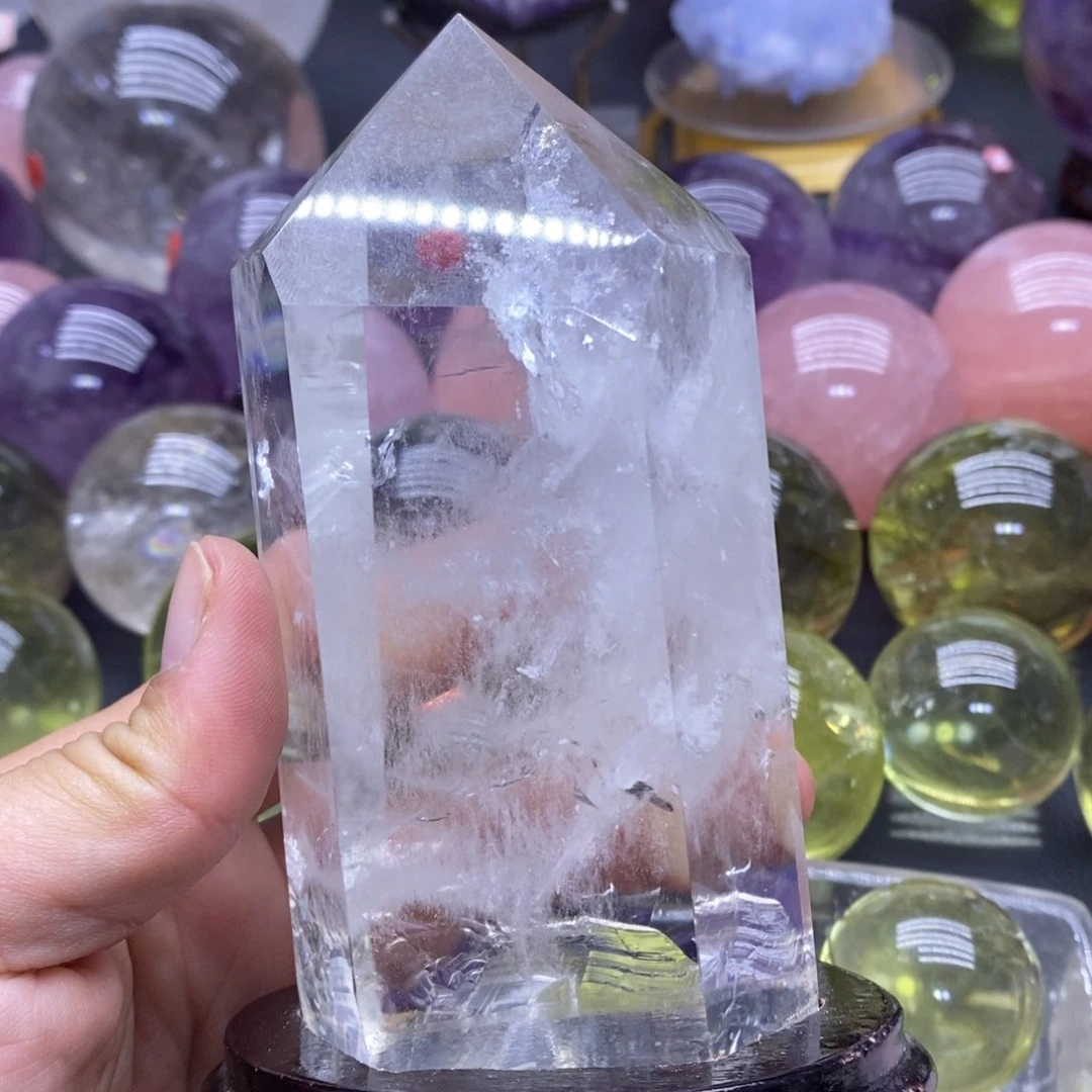 未镶嵌珠宝半成品紫晶3蓝针白水晶柱