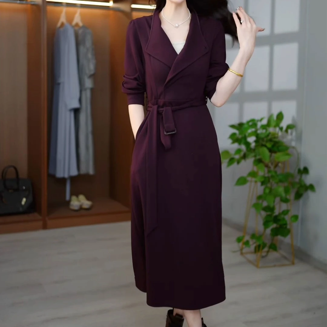高级精纺减龄拼接礼服裙2025秋季新款时尚显瘦优雅中长款连衣裙